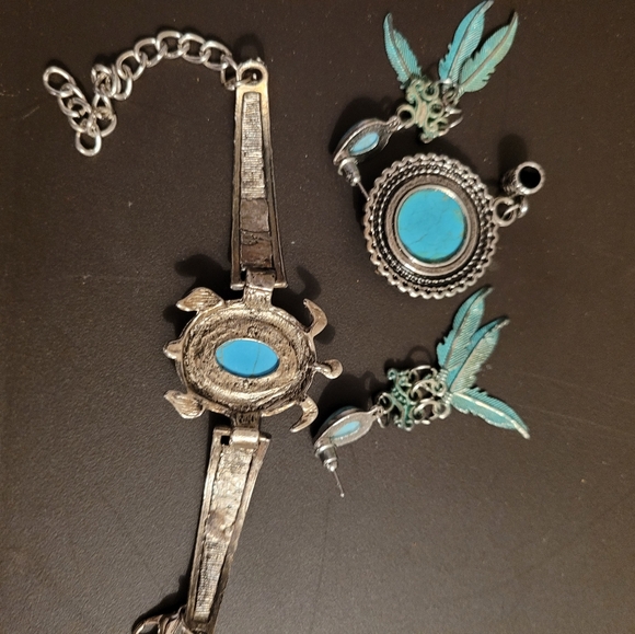 Bohemian Turquoise and Silver accent Bracelet, Earrings and Charm Set - Picture 6 of 11